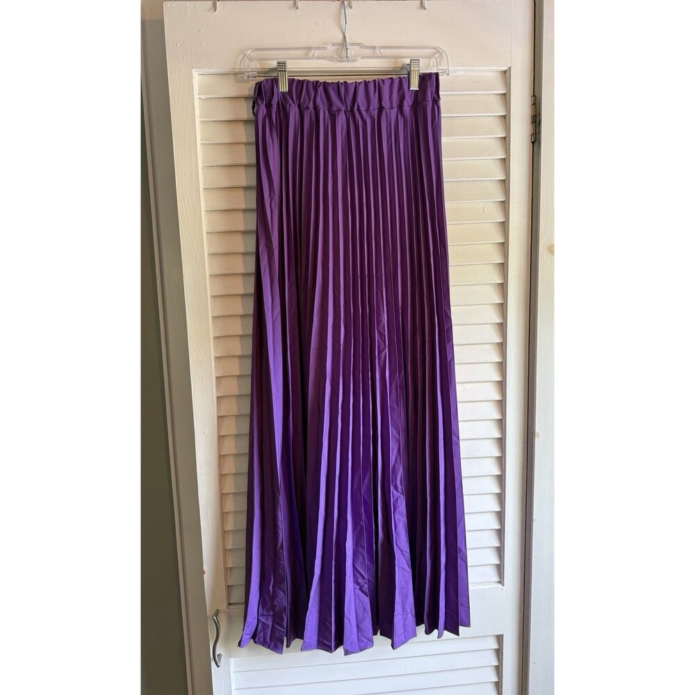 Women's XL Purple Pleated Maxi Skirt Elastic Waist Whimsical Romantic Boho